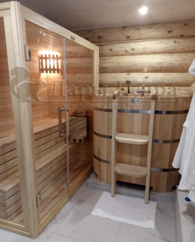 Двухместная прямая финская «Элит» сауна кабина из кедра и липы с электрокаменкой